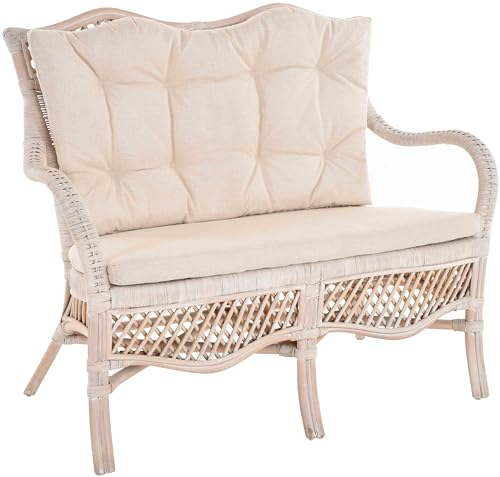 Krines Home Rattan Zweisitzer Bank Orleans Küchenbank Wintergarten Sofa Bank Wintergartenbank (Vintage Weiss)