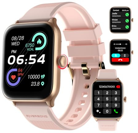 RIVERSONG Smartwatch für Damen, 1.85 Fitnessuhr mit BluetoothAnruf/Sprachassistent, 100+ Sportmodi, Herzfrequenz- und Schlafmonitor, Schrittzähler, Menstruationszyklus, IP68 Wasserdicht, Roségold