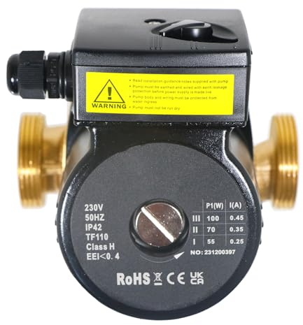 SPARES2GO Hot Water Circulator Pump Universal Bronze Three Speed Circulation System (45W, 230V, 50Hz, 130mm)