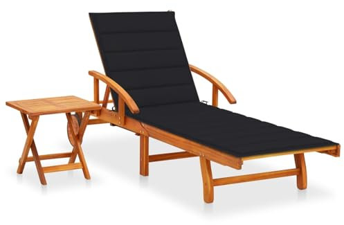 CIADAZ Sonnenliege mit Tisch und Auflage Akazie Massivholz, Gartenliege, Liegestuhl, Sonnenstuhl, Sonneninsel Outdoor, Liegen, Gartenmöbel, Bäderliege, Relaxliege - 3061624