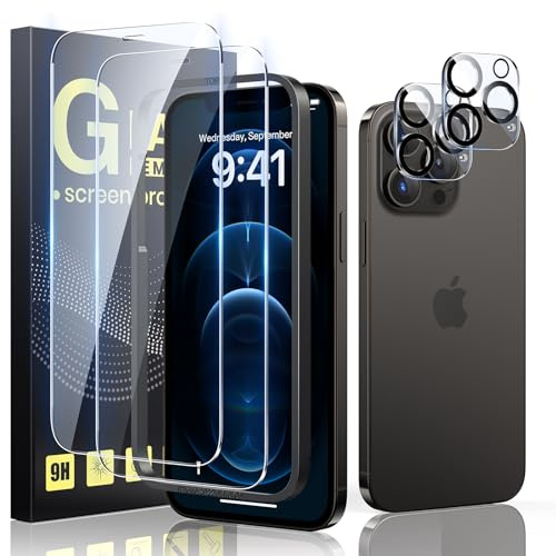 Guretok 2+2 für Panzerglas für iPhone 12 Pro Max mit Frame mit Kameraschutz 6,7, Militärnorm 9H Härte Schutzfolie HD Klar Panzerfolie für iPhone 12 Pro Max [Anti-Bläschen] [Kratzfest]