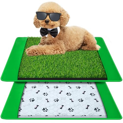 Annexfun Dog Grass Mat with Pee Pad 20×25, Small Dog Litter Box Indoor Artificial Turf Grass Porch Waterproof Patio Potty Tray for Doggie Reusable Washable and Lawn for Replacement Puppy Training PCS