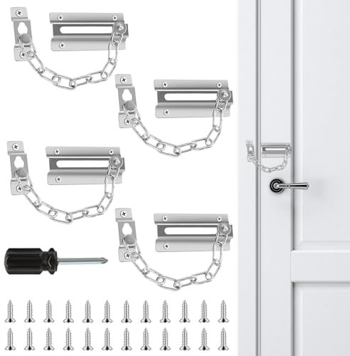 Door Chain 4 Pcs Door Chains for Front Door Internal Door Lock with Mini Screwdriver Door Chain Lock Door Lock for Hotel Home Living Motel Apartment Bedroom