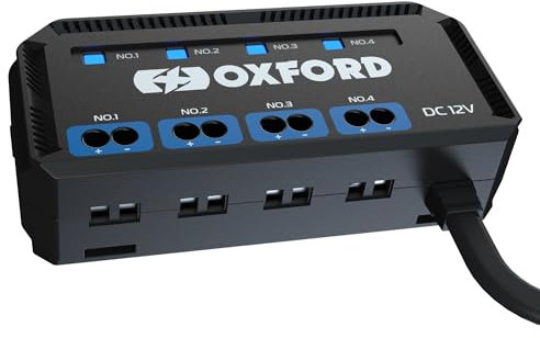Oxford 12V Motorcycle Junction Box Fused Power Hub with Relay 4 x 5Amp Connection Ports LED Indicator and Ignition Shut Off Compatible with Motorbike Heated Grips Auxiliary Lights GPS USB Chargers