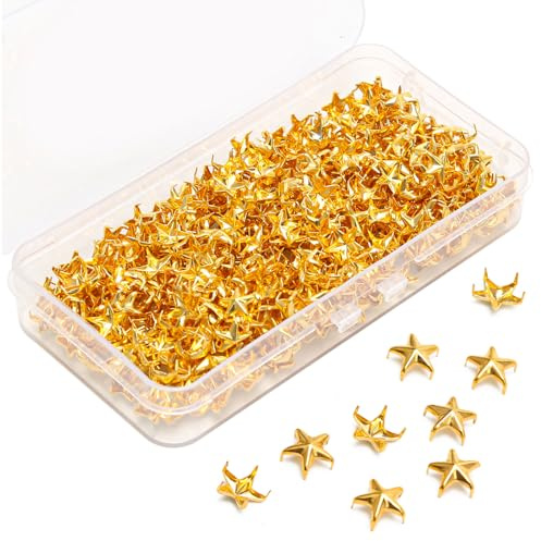 500 remaches de estrella para ropa, remaches de cabeza de clavo de metal de 10 mm, picos punk para manualidades de cuero, bolsos, zapatos, cinturón, chaqueta, accesorios decorativos (dorado)
