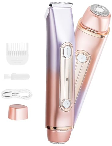 2-in-1-Bikini-Trimmer für Damen, schmerzfreier Gesichtshaarentferner, kabelloser Nass- und Trockenrasierer für Damen, Damenrasierer für Körper, Beine und Bikinizone, wasserdicht und wiederaufladbar