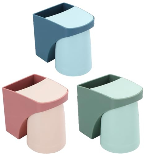 Portacepillos de Dientes, magnético para cepillos de Dientes, Juego de Vasos para cepillos de Dientes,sin taladrar, magnético, fácil de drenar, Adecuado para lavabos, 3 Unidades