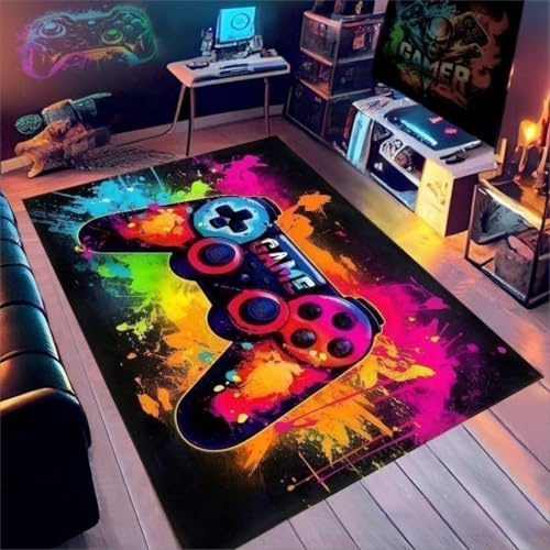 Comforight Gaming Rug for Boys Bedroom Gaming Area Rugs 3D Video Game Controller Carpet For Living Room Playroom Game Room Decor,Non-Slip Carpet Decorative Floor Mat (Type1)