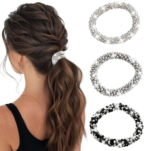 Tarqite Haargummis mit Strasssteinen, 3 Stück Elastisch Pferdeschwanzhalter, kristall Haargummis, Glitzernd Haarschmuck Damen, Glitzernde Haar Accessoires für Damen