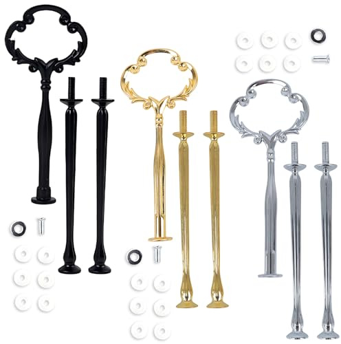 ZocRjvN 3teiliges Etageren Stangen Set, Set mit Zubehör, Hochwertige Zinklegierung, Goldene Etagere Stangen für Hochzeitstorten, Dessertbuffets und Partys, Maße: 12 x 13 cm