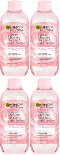 GARNIER Skin Active - Solution Micellaire Tout En 1 - Nettoie, Démaquille, & Ravive L'Éclat - Micelles & Eau de Rose - Vegan & Cruelty Free - Visage, Yeux, Lèvres - Peaux Ternes & Sensibles - 400 ml