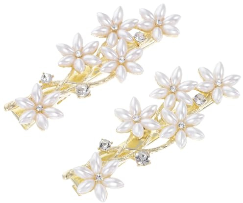 WESIEVYA 2piezas Horquillas para Pelo Boda Diseño de Flores Doradas y Perlas, Aleación de Zinc Elegante para Tocado Nupcial Delicado y Creativo
