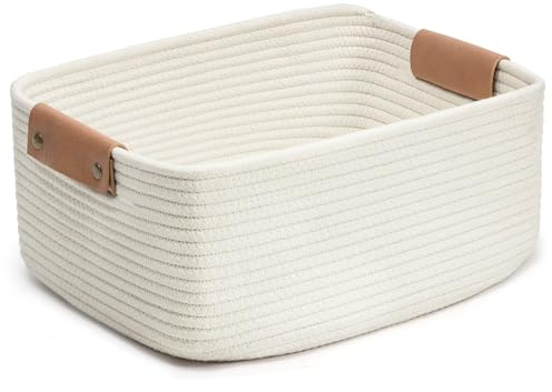TIMEYARD Aufbewahrungskorb Geflochten Kinder Geschenkekorb 37x33x15cm Weiß | Niedlicher Seilkorb für Spielzeug und Geschenke. Perfekt für Kinderzimmer, Wohnzimmer und Badezimmer