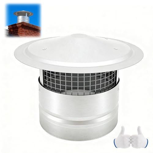 Cappello per Camino per Tetto, Comignolo Antivento Antipioggia in Acciaio Inox, 150 180 200mm Cappellino per Camino Cinese, Tappo di Sfiato per Stufe Caldaie e Camini, Base Tonda(200mm/8in)