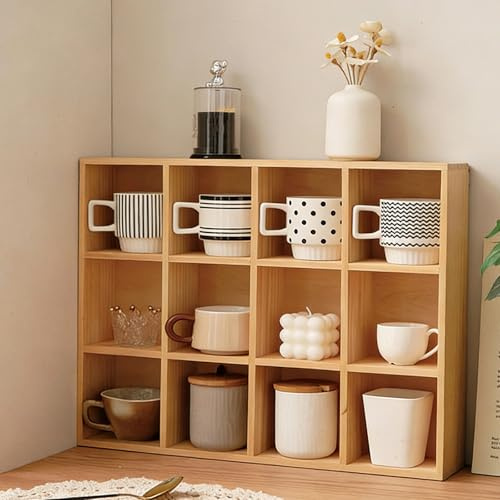 Xalteafe Wandregal FüR Tassen,Antikes Regal FüR SammlerstüCke,Rustikales Holzregal FüR Kaffeetassen,Tassenregal Stehend Setzkasten,Segment-Design,FüR Tassen,GewüRzes,KüChenzubehöR