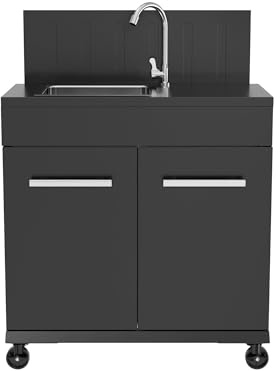 Milani Home - modulo cucina outdoor con lavello, metallo, lavello cucina outdoor, nero, 82 x 46.5 x 109.5 cm