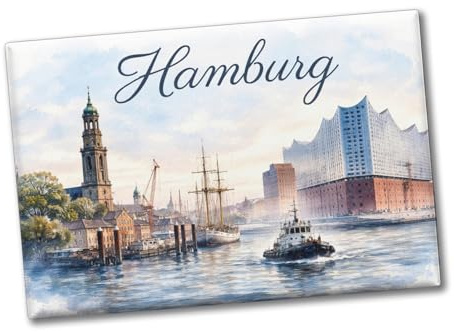Hamburg Skyline Souvenir Magnet Souvenir Elbphilharmonie Ansicht für Kühlschrank, Dekomagnet mit lustigem Hamburg Spruch