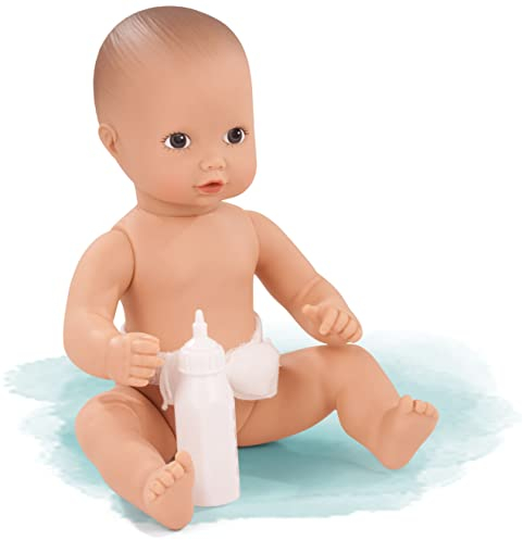 Götz 0754010 Newborn Aquini Junge Puppe - 33 cm große Badepuppe mit gemalten braunen Augen und ohne Haare - Badebaby ab 18 Monaten