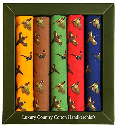 Einer Packung von 5 Soprano Luxus 100% Baumwolle Country Taschentücher 40cm X 40cm - Fliegend und Laufen Fasane - 5 Farben Gelb Braun Grün Rot Blau