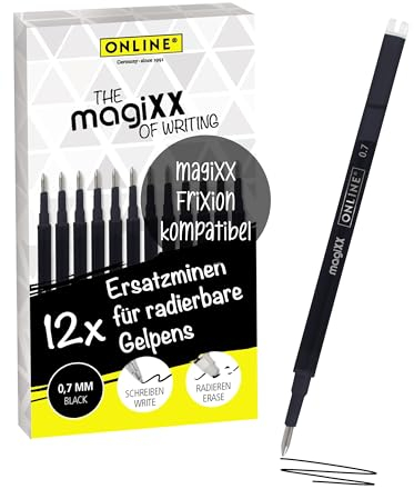Online 12x radierbare Ersatzminen I Kompatibel mit Pilot Frixion, magiXX I Schwarz 0,7mm Strichstärke I Ersatzmine für Gelstift radierbar I Nachfüllminen für Gel-Tintenroller mit radierbarer Tinte