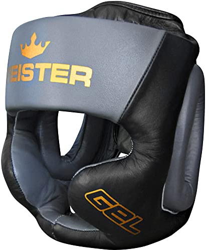 Meister MMA Herren Gel-Kopfschutz für Boxen, Muay Thai, Schwarz/Anthrazit, Größe L/XL
