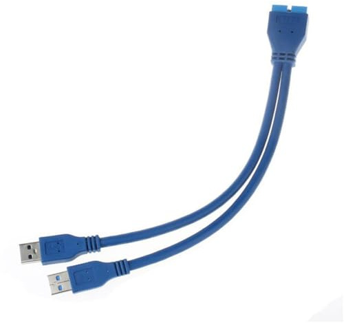 JSER Câble d'extension USB 3.0 A mâle vers 20 Broches mâle Adaptateur de câble d'extension de carte mère double port USB 3.0 A vers 20 broches 5 Gbit/s