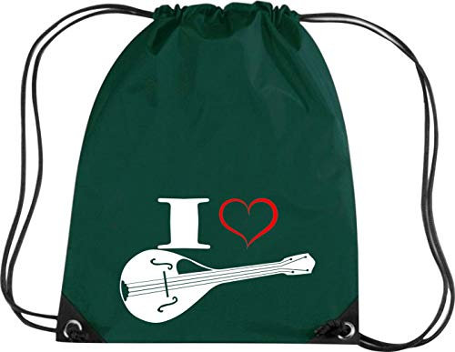 Shirtstown Premium Gymsac Musique I Love Mandoline, Vert bouteille