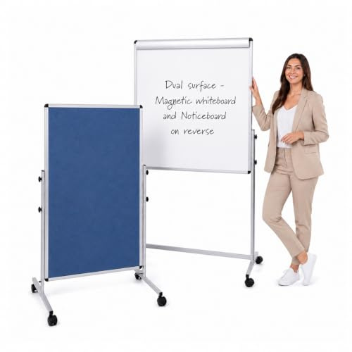 Wonderwall Mobile Combi Board, Mag Whiteboard & Blue Felt, 100 x 70cm
