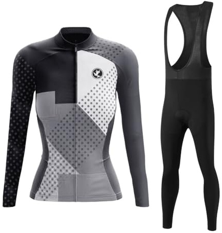 UGLY FROG Adulte Ensemble Maillot Pantalon Cyclisme Manches Longues Respirant 3D Gel Rembourée Séchage Rapide Tenus pour Vélo VTT Femme Hiver Fleece Wear （Deux Pièces）