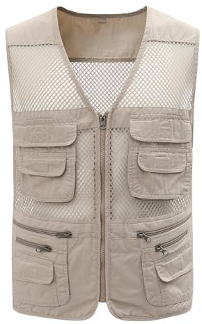 Gihuo Men's Mesh Multi Pockets Outdoor Fishing Safari Travel Vest(Beige 02-M)