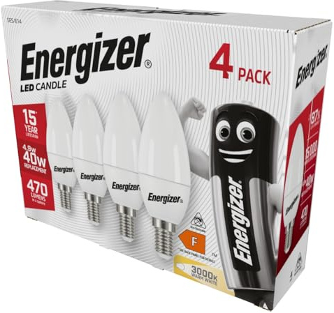 Energizer Led Candle 5.5W 40W Screw Bulbs 4 Pack (Warm White, E14), (ENGS14330)