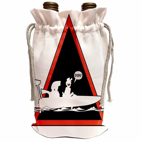 3dRose Warning triangle with a stickman racing his drag boat, yelling DUDE Wine Bag