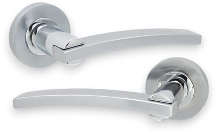 Infinity Decor Pair of Cody Curved Lever Door Handle on Round Rose Set Dual Tone Interior Pull Handles – Ideal for Residential and Office use