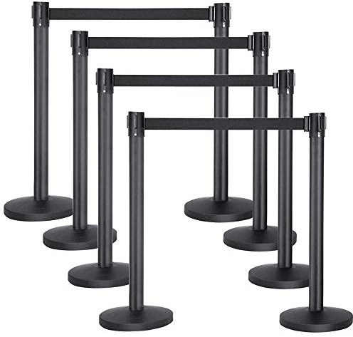 Yaheetech 4 Set di Paletti Delimitazione Colonnie Segnapercorso | Barriere Retrattile con Nastro Nero di 2 Metri Transenne Stradali Eliminacode in Ferro