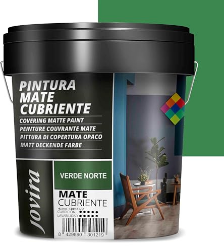 JOVIRA PINTURAS Pintura Mate Cubriente | Colores | Pintura interior-exterior con excelente poder cubriente. (4 Litros, Verde norte)