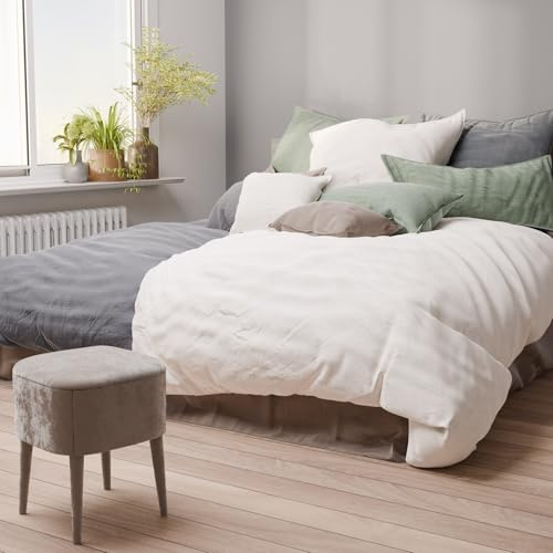 Pure Label Halbleinen Bettwäsche 155x220 80x80 weiß mit Baumwolle | 60°Maschinen waschbar & Bügelfrei - trocknergeeignet - 4 Jahreszeiten