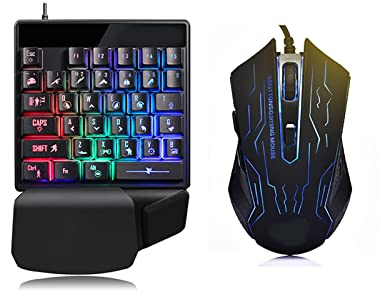Juego de teclado mecánico para juegos con una sola mano, 35 teclas, 7 colores, retroiluminación, deportes electrónicos, teclado USB universal, combinación de ratones con reposamuñecas ergonómico y dis