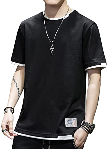 KENAIJING Maglietta Uomo Cotone Estive Scollo Rotondo Patchwork T-Shirt | Casual Harajuku Streetwear Felpa Uomo Maniche Corte