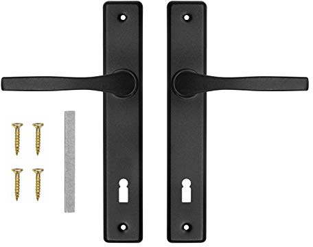 ADGO Lot de poignées de porte pour serrure à cichlidé, clé 72 poignées de porte gauche droite en aluminium galvanisé - Poignée pour une serrure étroite sur une longue assiette peinte (noir)