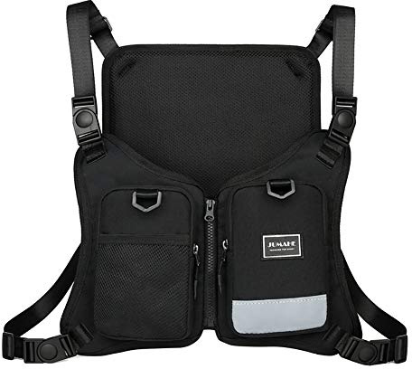 Brusttasche, Hip-Hop, verstellbare Crossbody-Tasche mit reflektierendem Design, für Männer und Frauen, Fitness, Wandern, Radfahren, Camping, Klettern, Laufen (schwarz), schwarz, 3 cm (W) x 46 cm (L) x