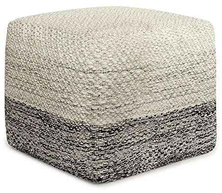 SIMPLIHOME Macie 18 Wide Square Pouf in Grey/White PET Polyester
