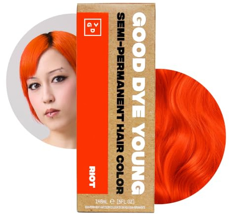 Good Dye Young Semi-Permanent Hair Color, Vegan and Cruelty-Free Orange Hair Dye, Last up to 24 Washes, Non-Damaging Conditioning Hair Color (5FL OZ, Riot)