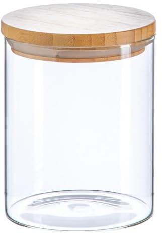 Argon Tableware Scandi Storage Jar with Wooden Lid - 750ml - 1 Pack - Modern Round Organisation Container Glass Jar for Kitchens, Pantry, Bathrooms, Utility Rooms