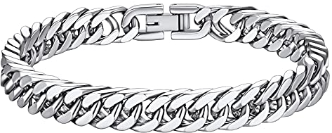 Richsteel Edelstahl Panzerkette Armband 8mm Cuban Gliederarmband Hip pop Armskette in 19cm lang Herren Jungen Armschmuck für Geburtstag Weihnachten