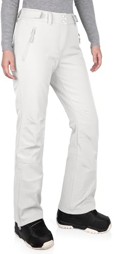 33,000ft Damen Skihose Outdoorhose Wasserdicht Winddichte Softshellhose Warme Gefütterte Trekkinghose Atmungsaktive Schnelltrocknende Thermohose Wanderhose Winter, Weiß 36W*29L