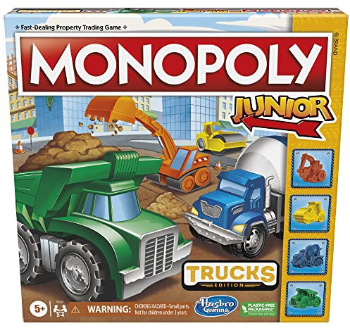 Monopoly Junior Trucks Edition Board Game for Kids Ages 5+, 2-4 Player Kids Games (Amazon Exclusive)