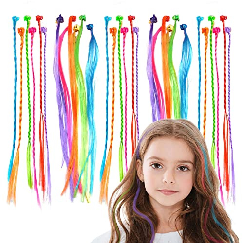 MIVAIUN 30 pezzi Clip-in Trecce Colorate con Molletta per Capelli, Estensioni per Bambini con Fermagli, Decorazioni per Ragazze