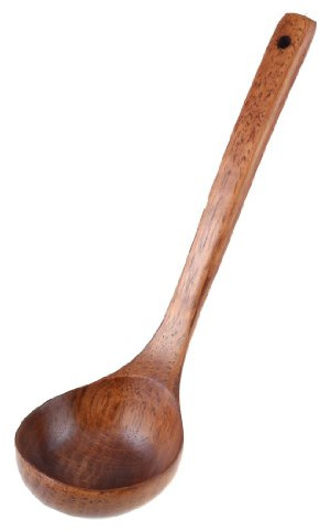 Kitchen Straight Handle Wooden Wood Soup Scoop Spoon Ladle Brown 11 Long