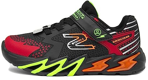 Skechers Flex-glow Bolt, Zapatos Deportivos Unisex niños, Black Synthetic Textile Red Orange Ye, 30 EU