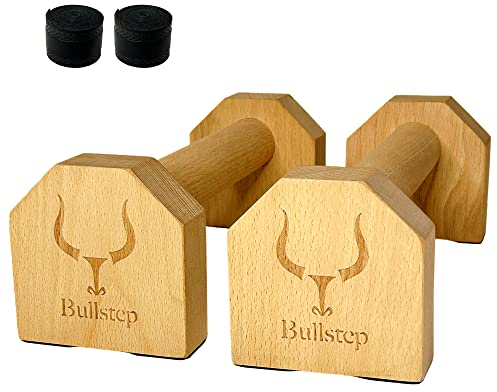 Bullstep - Liegestützgriffe Holz | Parallettes Calisthenics Equipment | Handstand Canes für Fitness, Gym, Crossfit | Calisthenics Griffe | Push Up Bars | Handstand Griffe | Paralettes